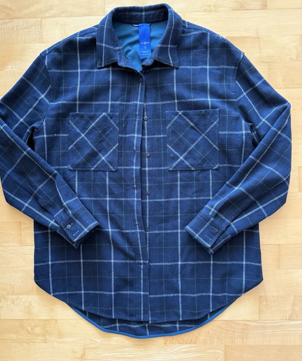 Kit & Ace Shirt Mens Size Small Blue Plaid Flannel Long Sleeve Windowpane